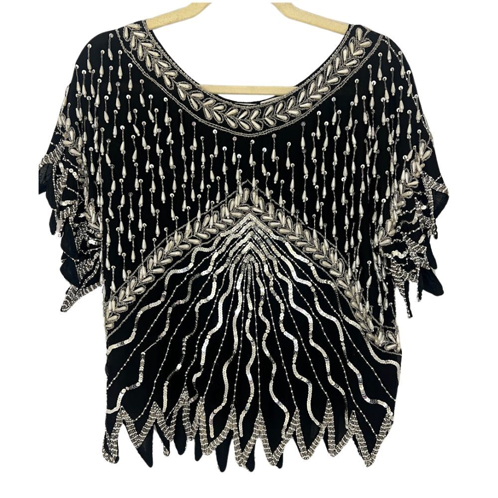 Vintage Sho Max Bead & Sequin Detail Shirt Women's Size Large
